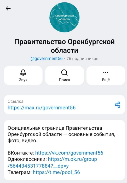 Канал правительства Оренбуржья в МАХ | Источник: МАХ