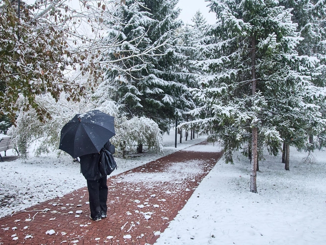 Некоторые горожане вышли на улицы с зонтиками. | Источник: Александр Ощепков / NGS.RU