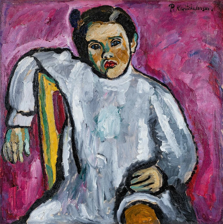 Петр Кончаловский. «Наташа на стуле» (портрет дочери художника), 1910. Собрание Екатерины и Владимира Семенихиных, Москва. | Источник: пресс-служба выставки