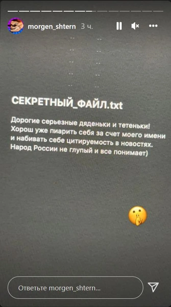 Источник: скриншот instagram.com/stories/morgen_shtern