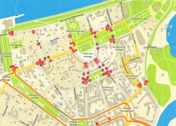 На карте указано, где в городе нельзя будет проехать на машине  | Источник: мэрия Ярославля 