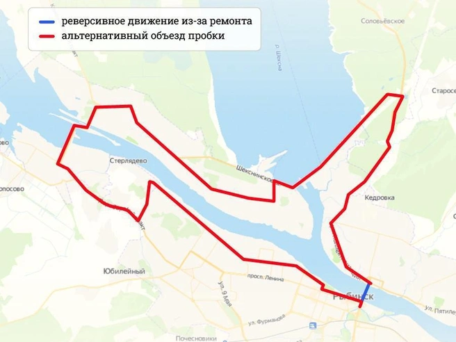 Схема объезда моста в Рыбинске | Источник: Евгения Бикунова / Городские медиа