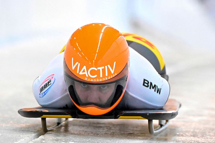 Germany's Tina Hermann starts in the women Skeleton World Cup in Altenberg on December 3, 2021