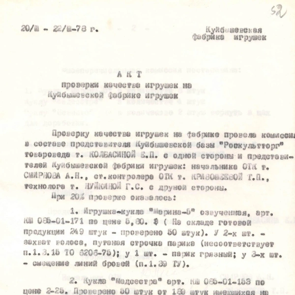 Посмотрите, сколько стоили наши куклы в 1978 году | Источник: фотофонд Самарского областного государственного архива социально-политической истории