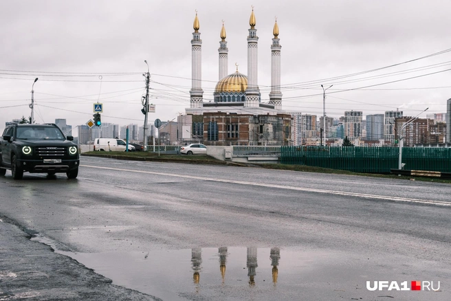 Чтобы мечеть влезла полностью, нужна лужа побольше | Источник: Булат Салихов / UFA1.RU