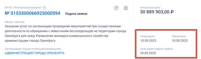11-й тендер мэрии Оренбурга | Источник: Госзакупки