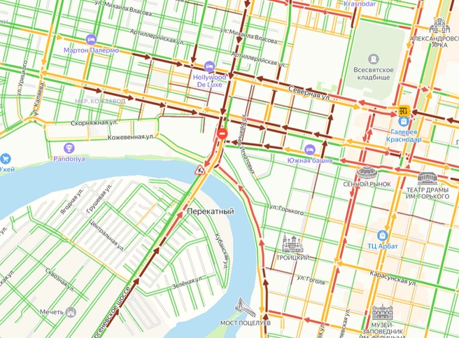 Пробки в районе Тургеневского моста | Источник: yandex.ru/maps