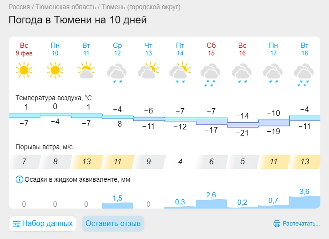 Такой прогноз дает сервис Gismeteo | Источник: Gismeteo.ru