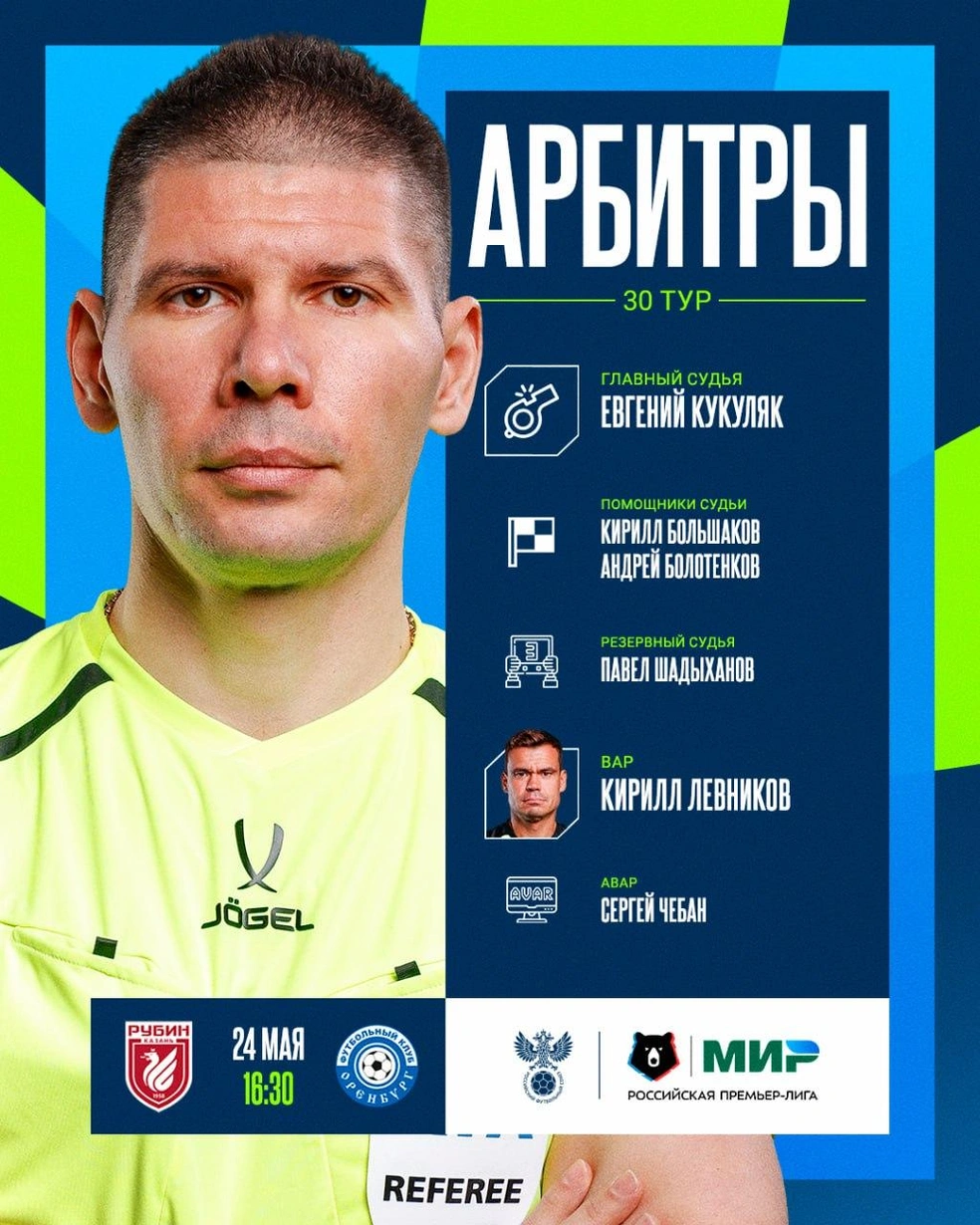 Главный судья матча — Евгений Кукуляк | Источник: Российский Футбольный Союз / T.me