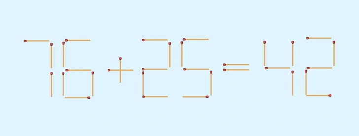 Кто это придумал? 76+25 никак не может быть равно 42: передвиньте 1 спичку, чтобы пример стал верным