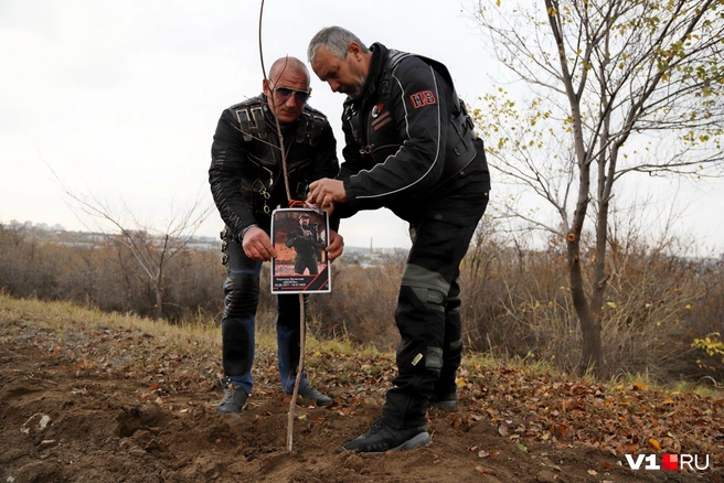 На каждый саженец мотоциклисты повесили фотографии погибших бойцов | Источник: Константин Завриков / V1.RU