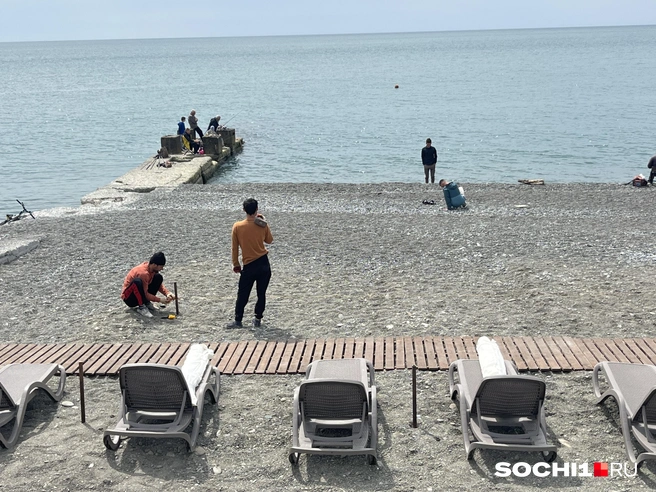 На пляжах устанавливают лежаки и зонты | Источник: Анна Грицевич / SOCHI1.RU