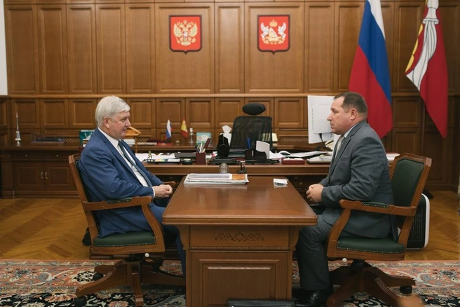 Михаил Ельчанинов (справа) на встрече с губернатором Александром Гусевым (слева) | Источник: правительство Воронежской области / Govvrn.ru