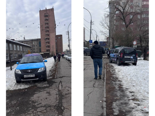 Возможно, водители не увидел газона под снегом и так оправдал себя | Источник: читатель Борис