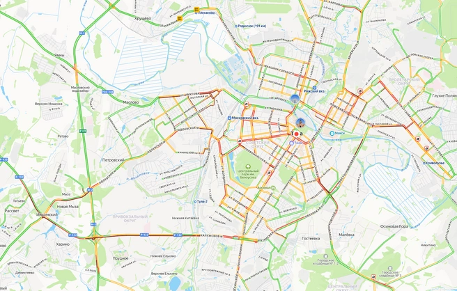 Дорожная ситуация в Туле | Источник: yandex.ru/maps