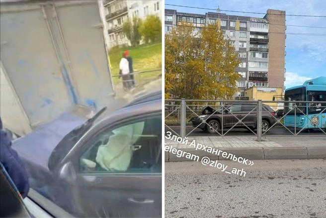 Место аварии сняли на видео очевидцы | Источник: Архангельск № 1 / T.me, Злой Архангельск / T.me