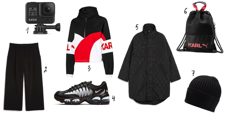 1. Gopro Hero 8 Black, 2, 5. Monki, 4. Street-beat, 3, 6, 7. Puma x Karl Lagerfeld