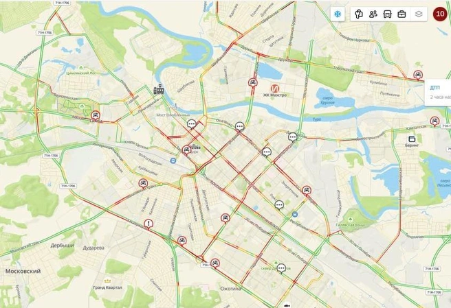 Посмотрите, какая дорожная ситуация сейчас в Тюмени  | Источник: 2gis.ru
