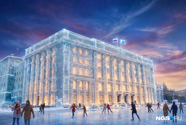 Нейросеть, кажется, предложила новый вариант пешеходной (точнее, конечно, конькобежной) улицы в Новосибирске. Действительно, зачем ограниваться небольшой улицей, если есть целый проспект | Источник: Александр Ощепков, Юрий Орлов / Городские медиа