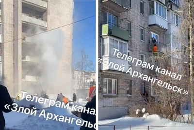 Пожар в Архангельске: люди выпрыгивают из окон дома