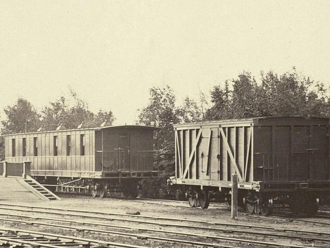 Вагоны Николаевской железной дороги, 1863–1864 годы. | Источник: Иосиф Казимирович Гоферт / Библиотека Южного Методистского университета