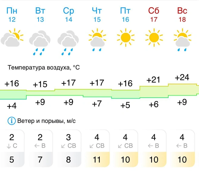 Без дождей не обойдется | Источник: GISMETEO