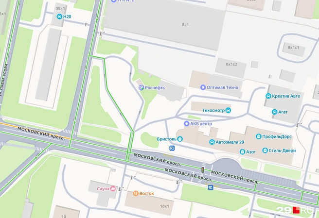 И на Московском всё спокойно | Источник: Yandex.ru / maps