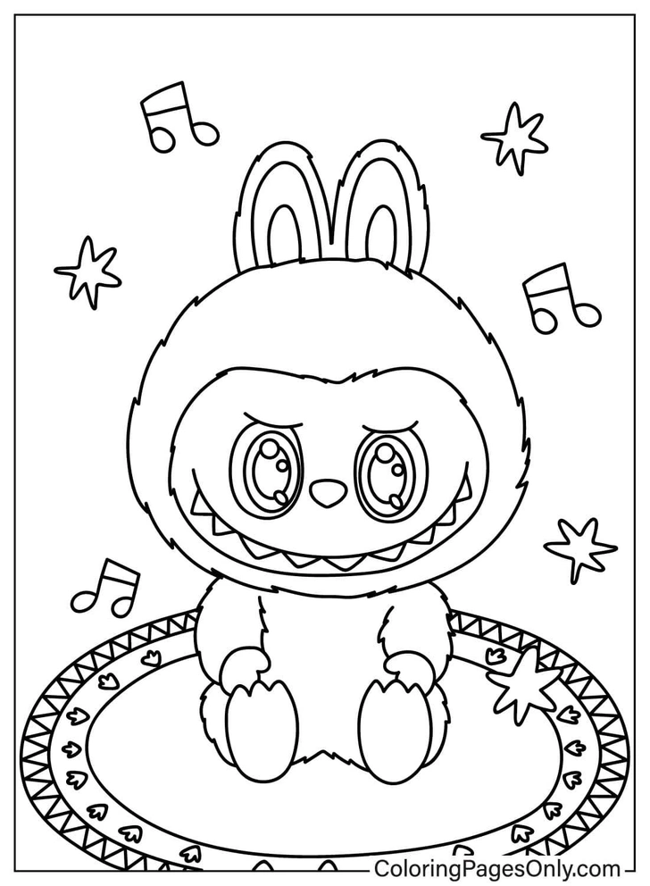 Лабубу сидящий раскраска | Источник: coloringpagesonly.com