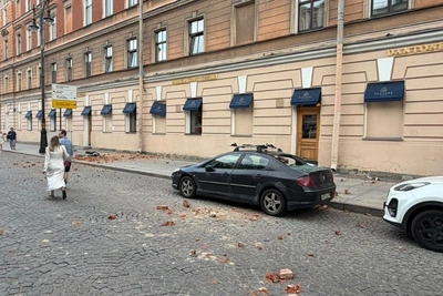 Кирпичи с крыши дома на Большой Конюшенной повредили автомобиль