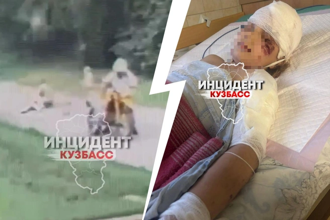 Водитель, не оглядываясь на девочку, утащил мотоцикл и сбежал | Источник: Инцидент Кузбасс / Telegram