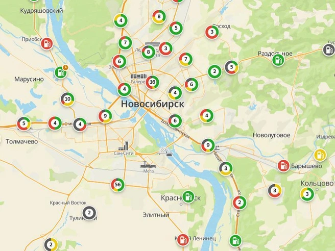 Карта 2ГИС отображает работающие АЗС | Источник: benzin.2gis
