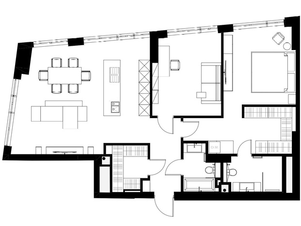 Монохромная серая квартира 140 м² с яркими акцентами