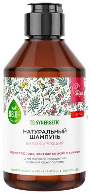 Synergetic натуральный бессульфатный шампунь Балансирующий для мягкого очищения жирной кожи головы