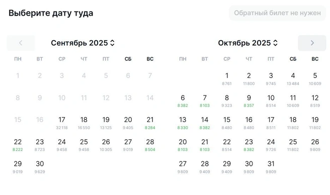 Стоимость билетов из Москвы в Краснодар в сентябре и октябре  | Источник: Aviasales.ru