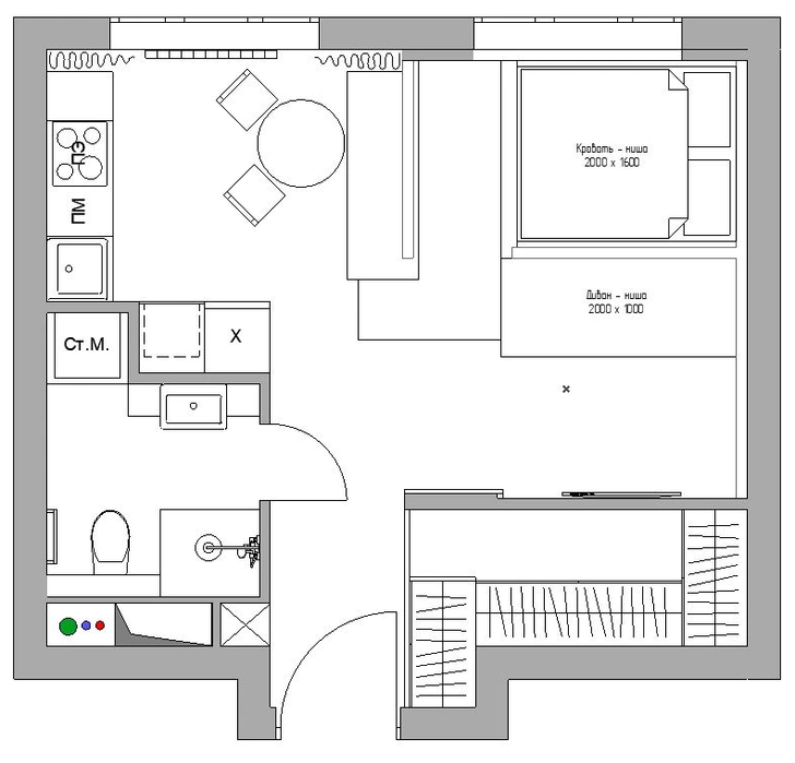 Планировка квартиры 35 м², проект Виктории Волковой.