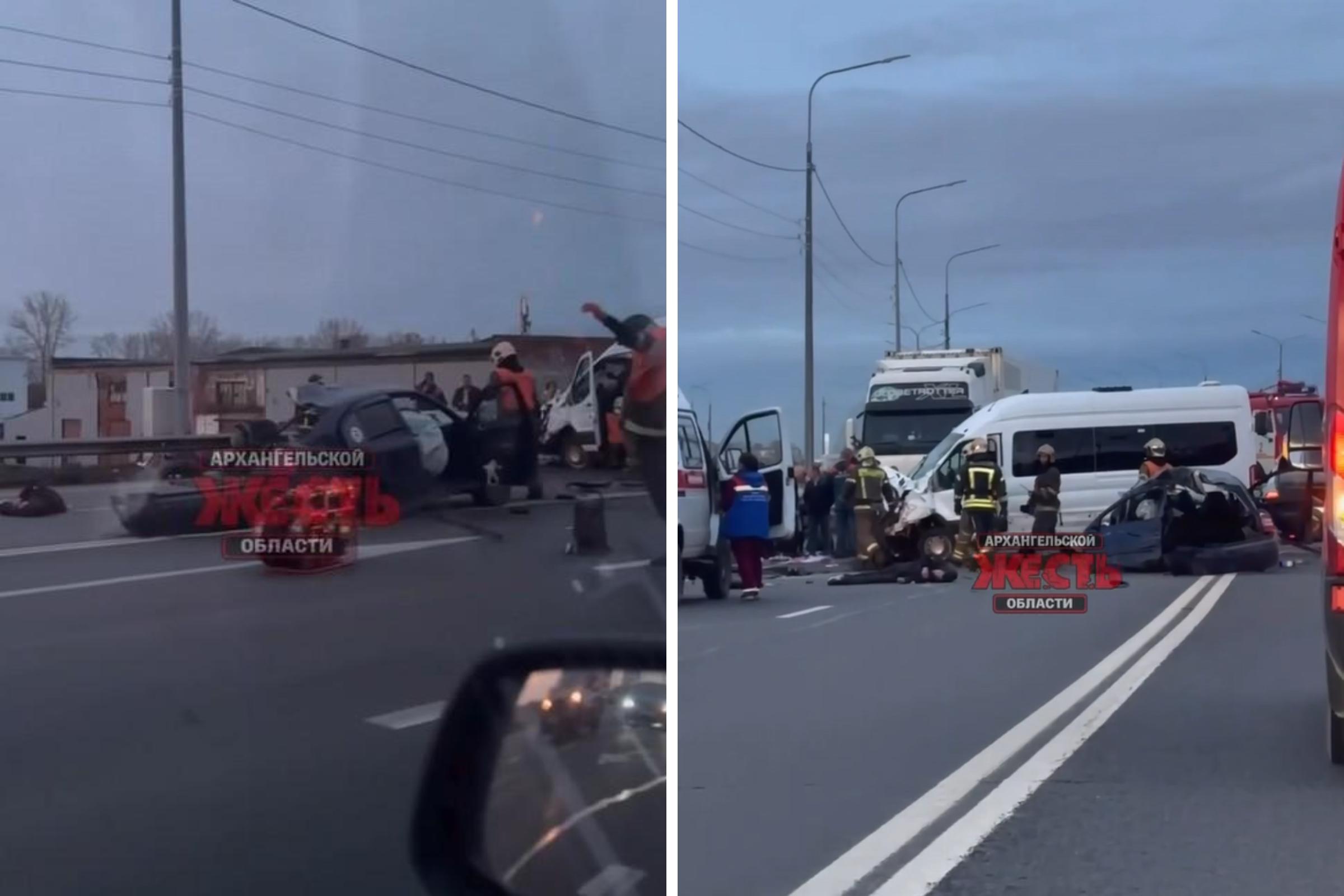 На мосту Архангельска произошла серьезная авария. Место ДТП сняли на видео