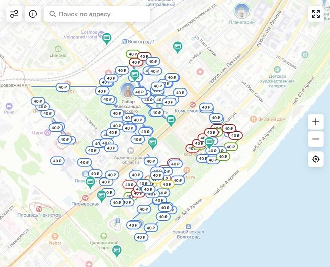 Вот так сейчас выглядит схема парковок в центре города | Источник: volgaparking.ru