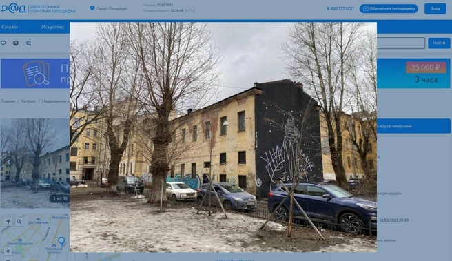 Здание с «космическим» граффити в центре Петербурга продали на торгах за 44,8 млн рублей | Источник: скриншот сайта ЭТП "РАД"