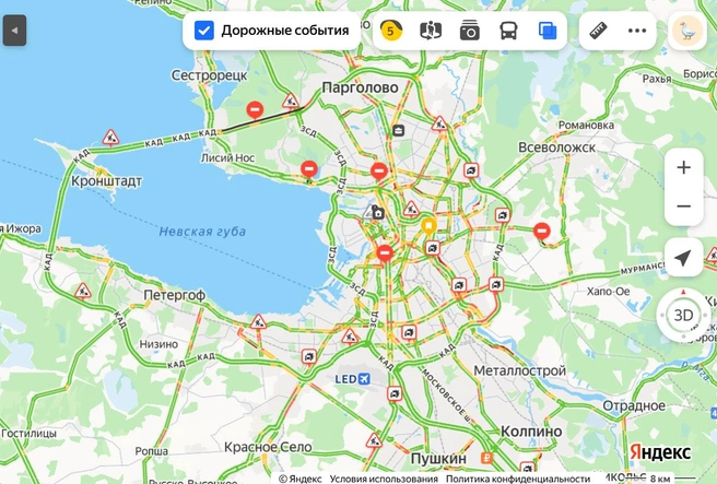 Дорожная ситуация в Петербурге: на юге КАД пробка | www.fontanka.ru