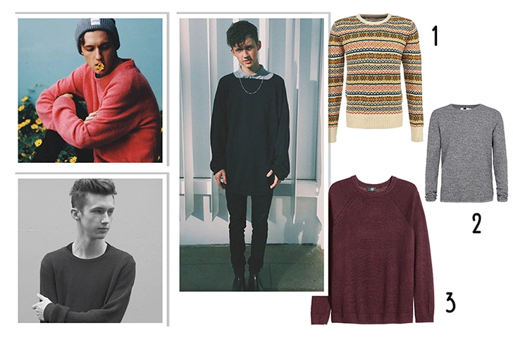 1. Пуловер, Brave Soul. 2. Пуловер, Topman. 3. Пуловер, H&M.