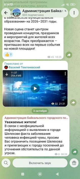 Сообщение появилось в 8:28 утра | Источник: Администрация Байкальского городского поселения / Telegram