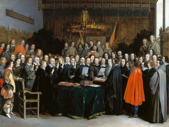 Герард Терборх. Подписание Мюнстерского мира (1648 год), по которому испанцы признали независимость Нидерландов | Источник: Wikimedia Commons