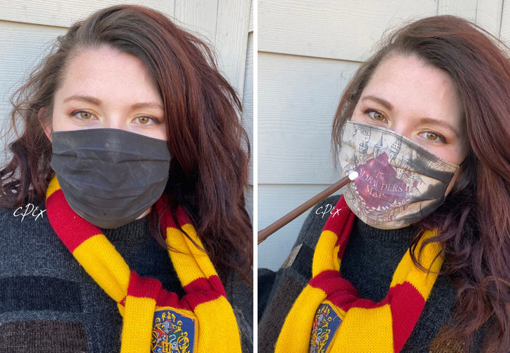 Художница создает «волшебные» противовирусные маски по мотивам «Гарри Поттера» с проявляющимися при дыхании картинами (видео)