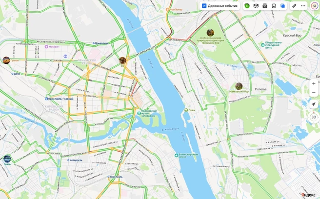 Движение затруднено на Первомайской улице и в Заволжском районе | Источник: Яндекс Карты