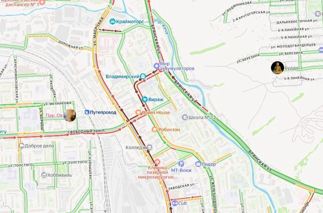Первый день ремонта автомобилисты встречают в пробке | Источник: yandex.ru/maps