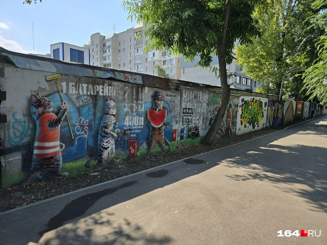 Возле детской площадки никаких опасных фигур&nbsp;— только экологичные граффити и реклама | Источник: Семен Коротов-Майбах / 164.RU