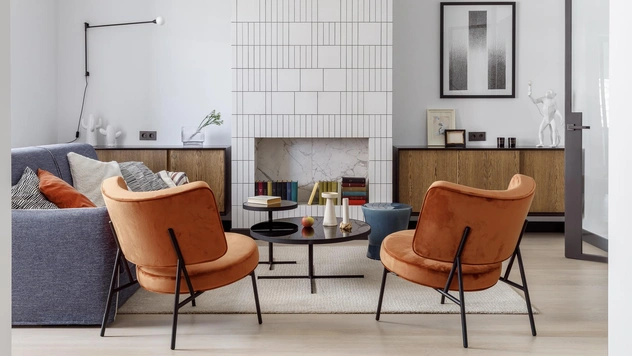 Современная версия стиля mid-century для квартиры 74 м² в Краснодаре