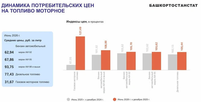 Как росли цены на бензин, дизель и газ в республике  | Источник: Башстат