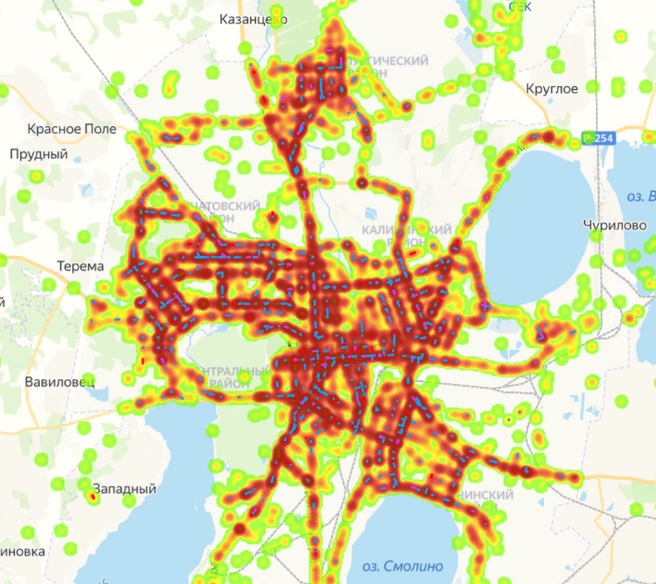 А так выглядит карта аварийности в Челябинске | Источник: mobilitika.ru