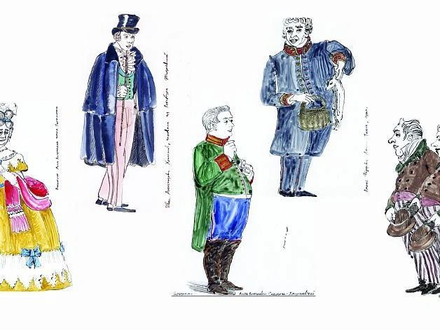 Проекты костюмов для актеров спектакля. | Источник: Александринский театр